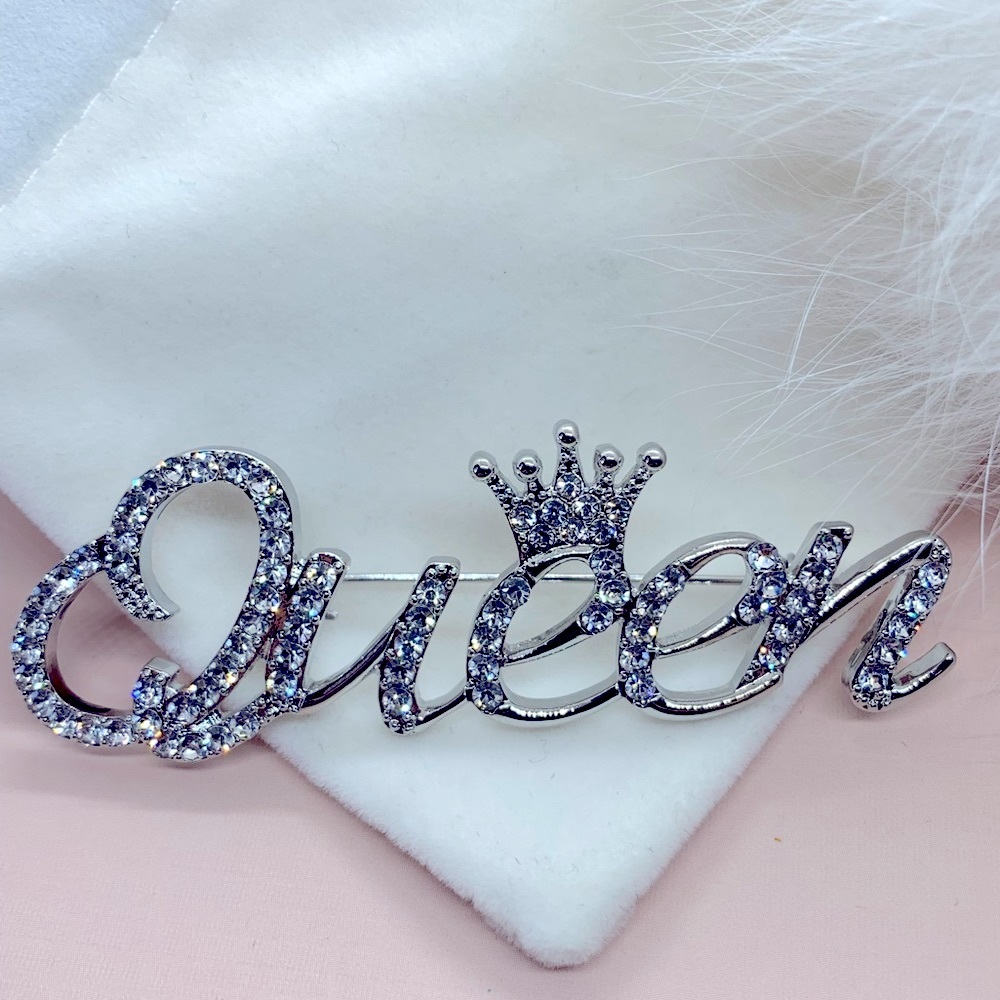 Queen Silver Rhinestone Brooch